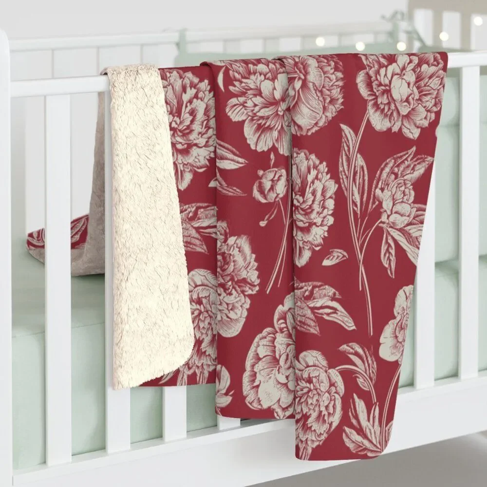 NWT Porter Anna- Crimson & Cream Sherpa Blanket in Peony
